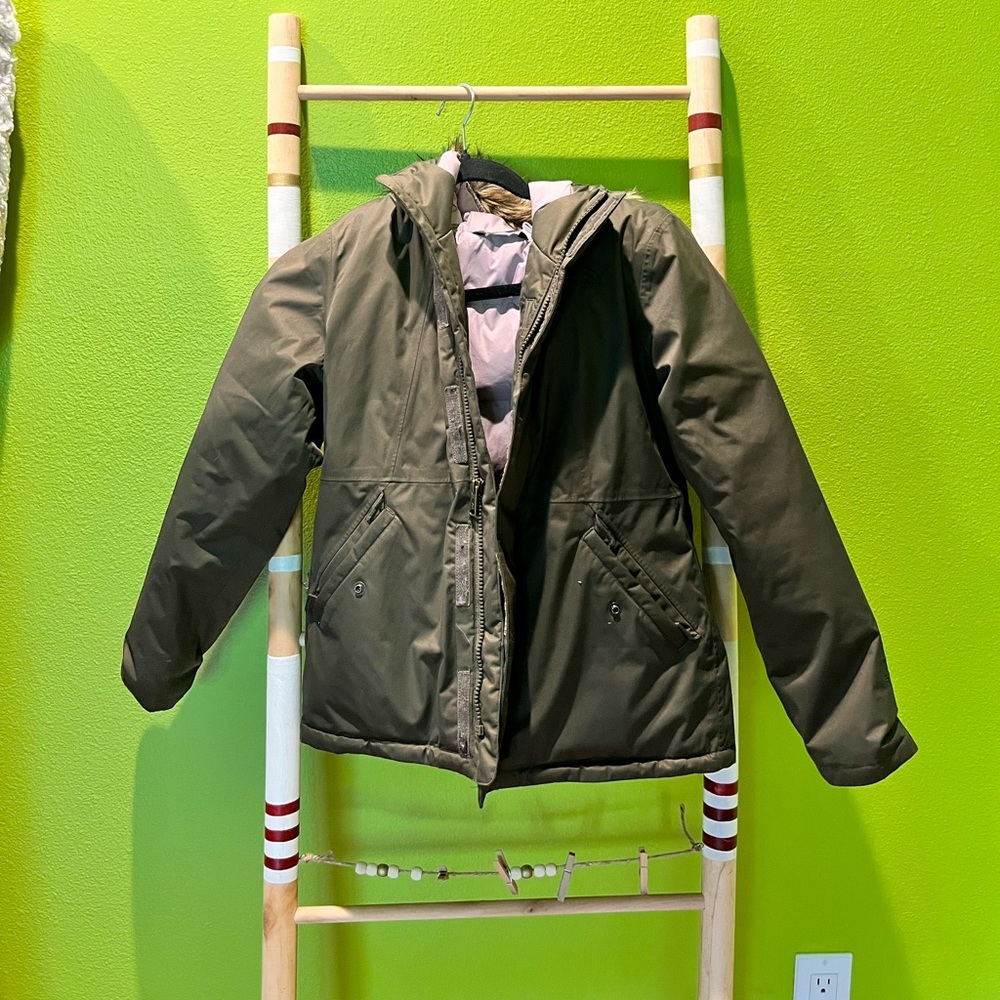 Green Puffer Jacket with Faux Fur Hood